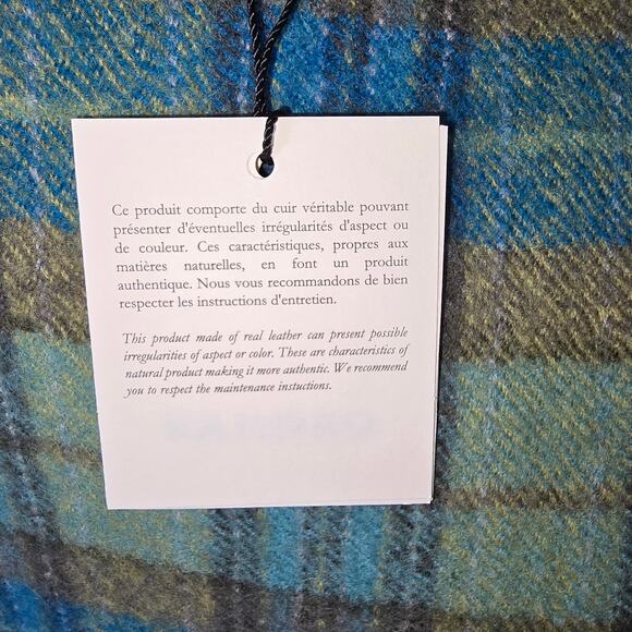 Sandro Paris Wool Tartan Plaid Large Tote Blue Green Snap Top Handle Bag NWT - Picture 12 of 13
